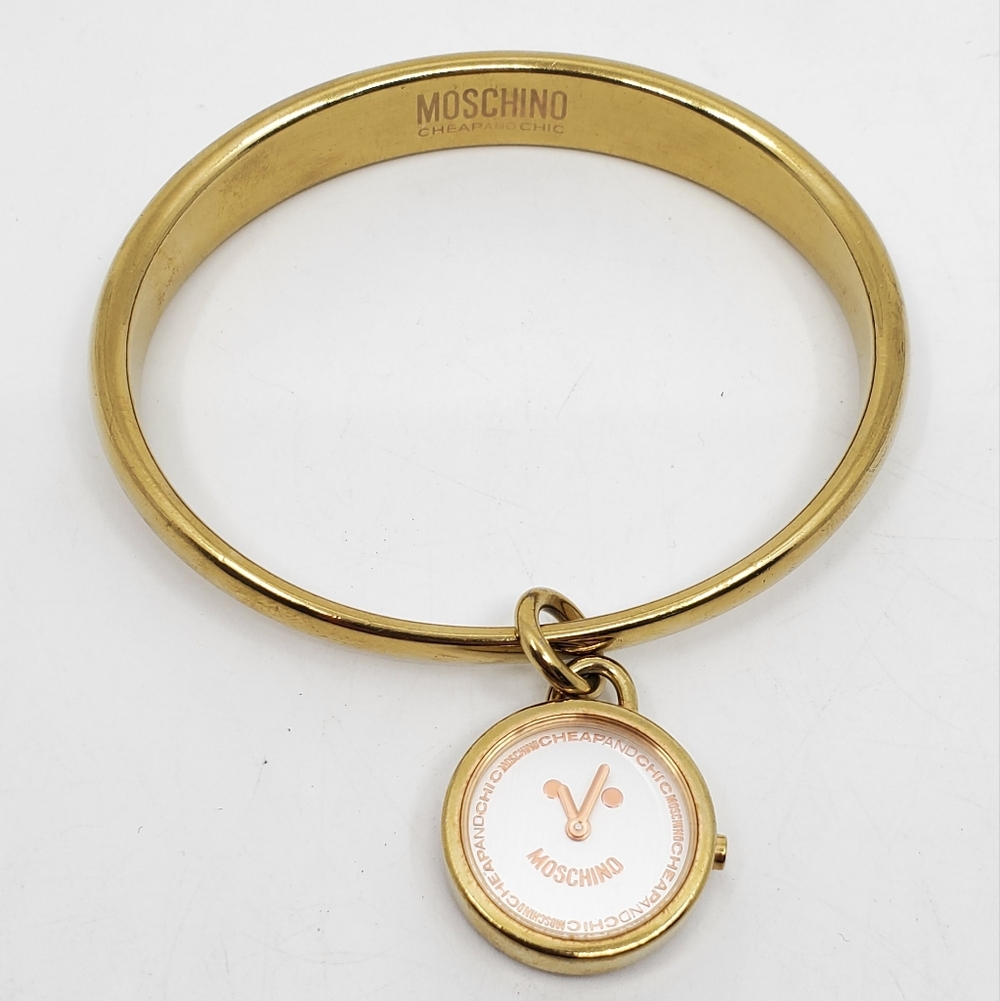 Moschino Cheap and Chic LET'S SMILE Smile Smiley Face Gold Plated Watch Bracelet